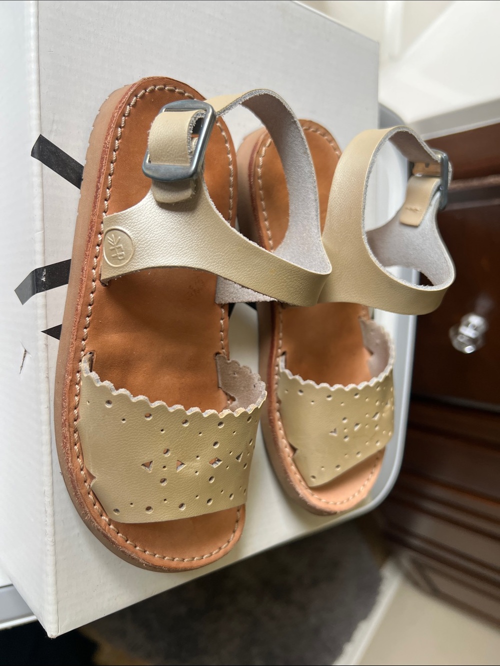 Freshly Picked Tan Leather Kids Sandals with Buckle Strap